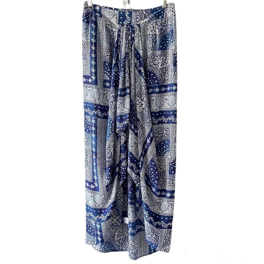 Olivaceous Blue & White Draped Maxi Skirt L